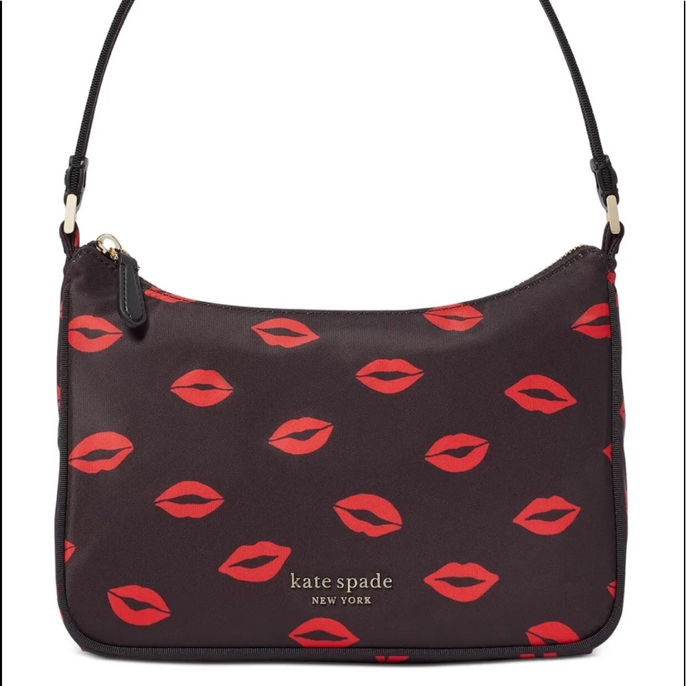Kate Spade the little better sam kisses Lips nylon small shoulder bag nwt black